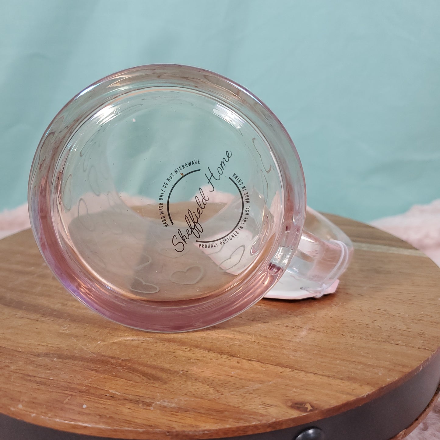 Sheffield Home Pink Glass Coffee Mug with Gold Heart Outline Design - 15oz