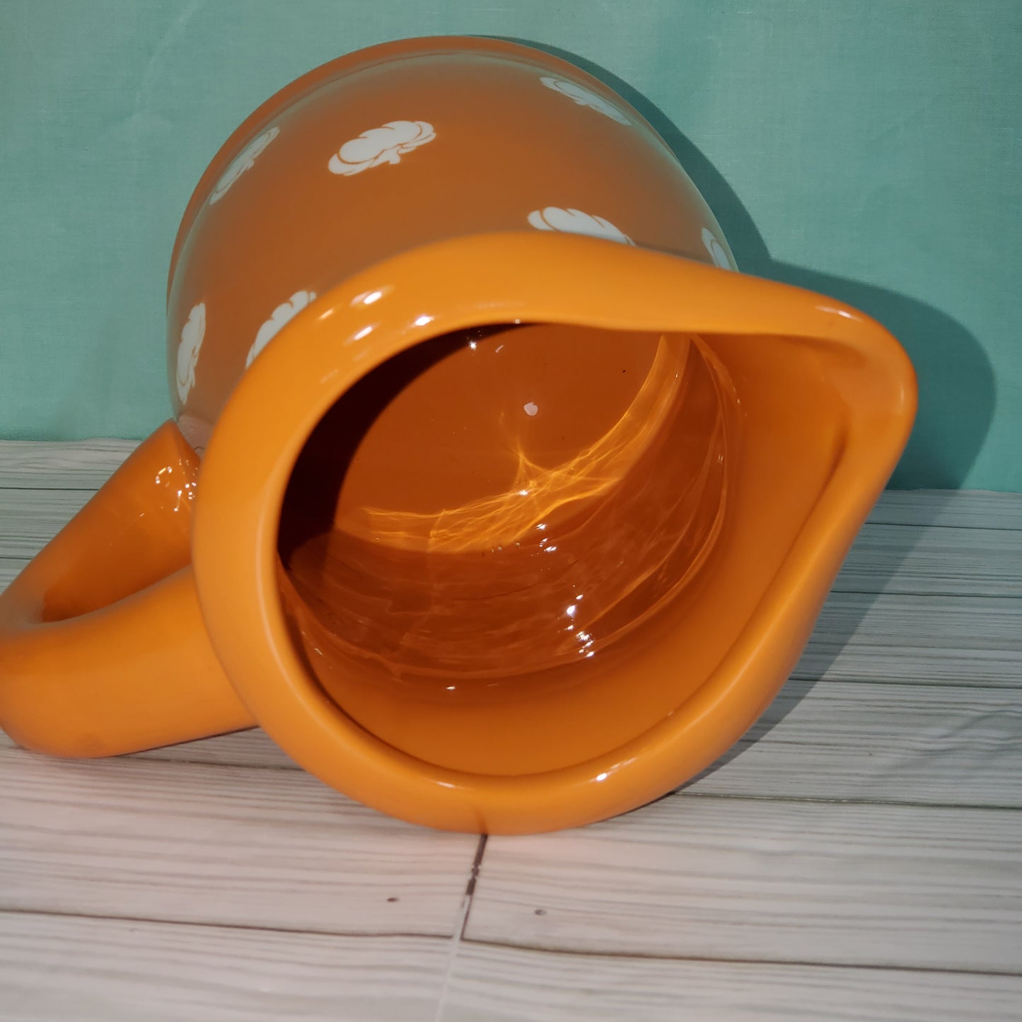 Terramotto Ceramic 40 oz Dark Orange Fall Pitcher with White Pumpkin Motif