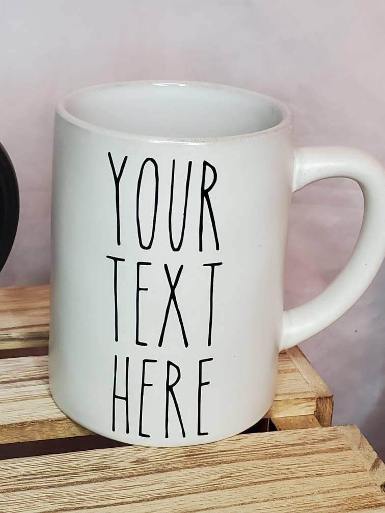 Rae Dunn Inspired Rustic Mugs in Cream, Black and Grey- Personalized