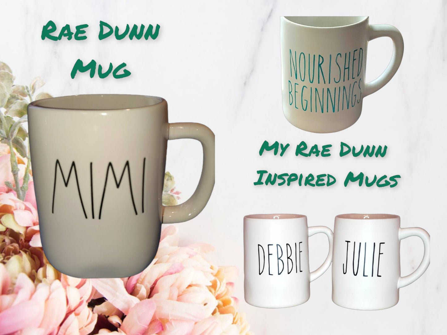 Rae Dunn Inspired Rustic Mugs in Cream, Black and Grey- Personalized