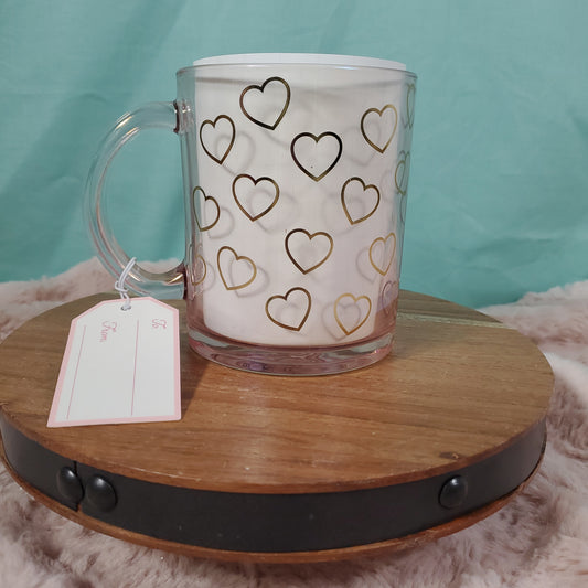 Sheffield Home Pink Glass Coffee Mug with Gold Heart Outline Design - 15oz