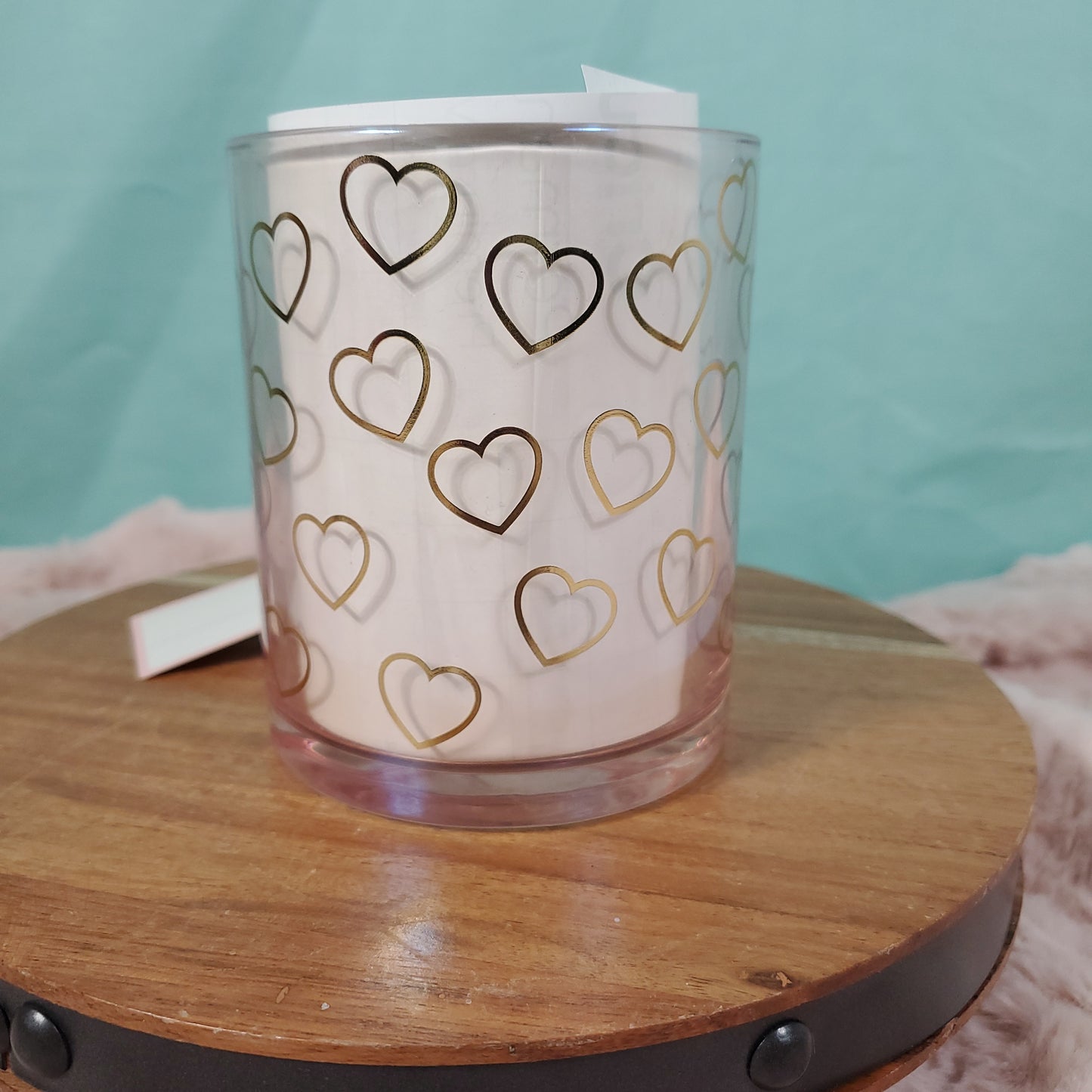 Sheffield Home Pink Glass Coffee Mug with Gold Heart Outline Design - 15oz