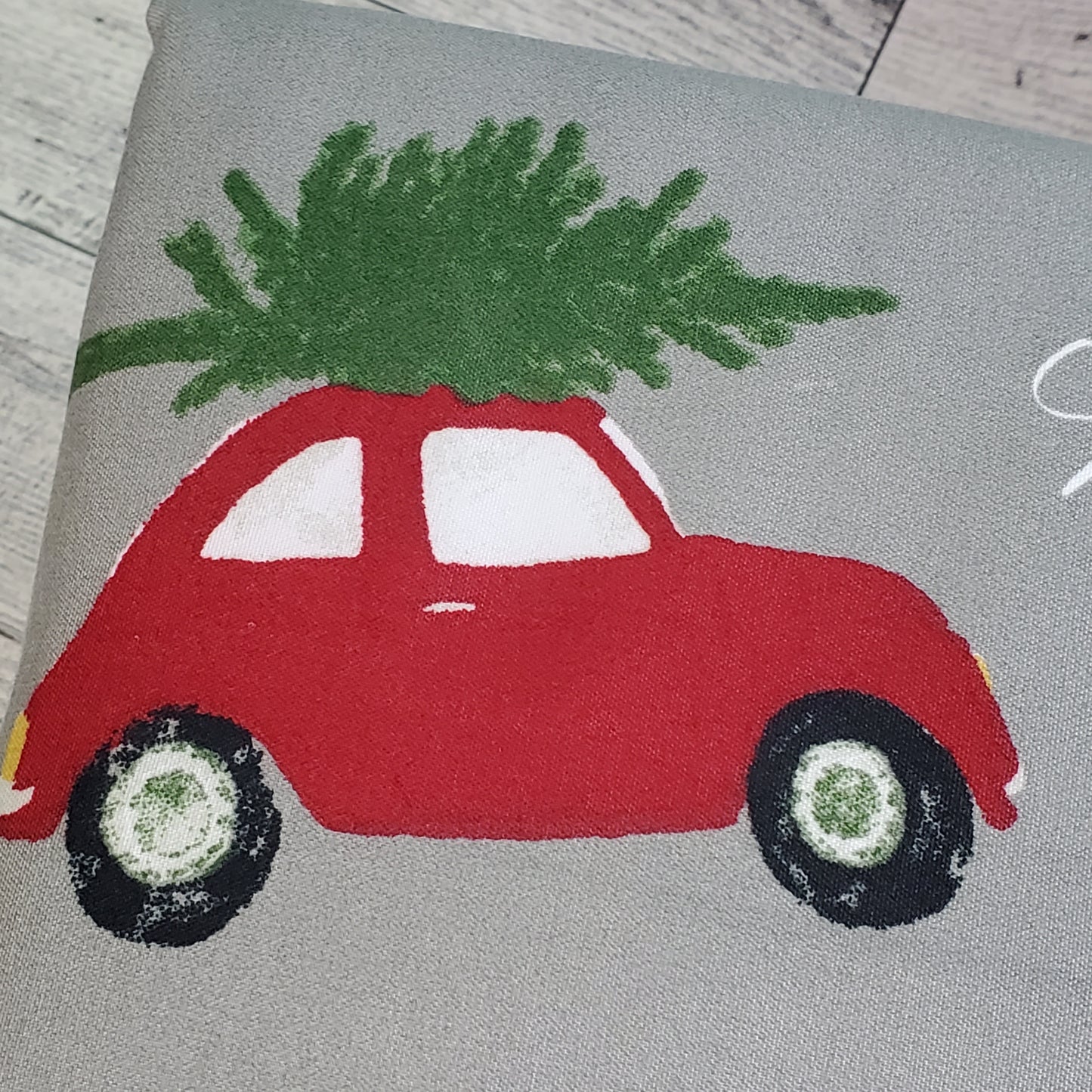 Rae Dunn Christmas Sheets - MERRY, Grey with Red Cars and Snowmen