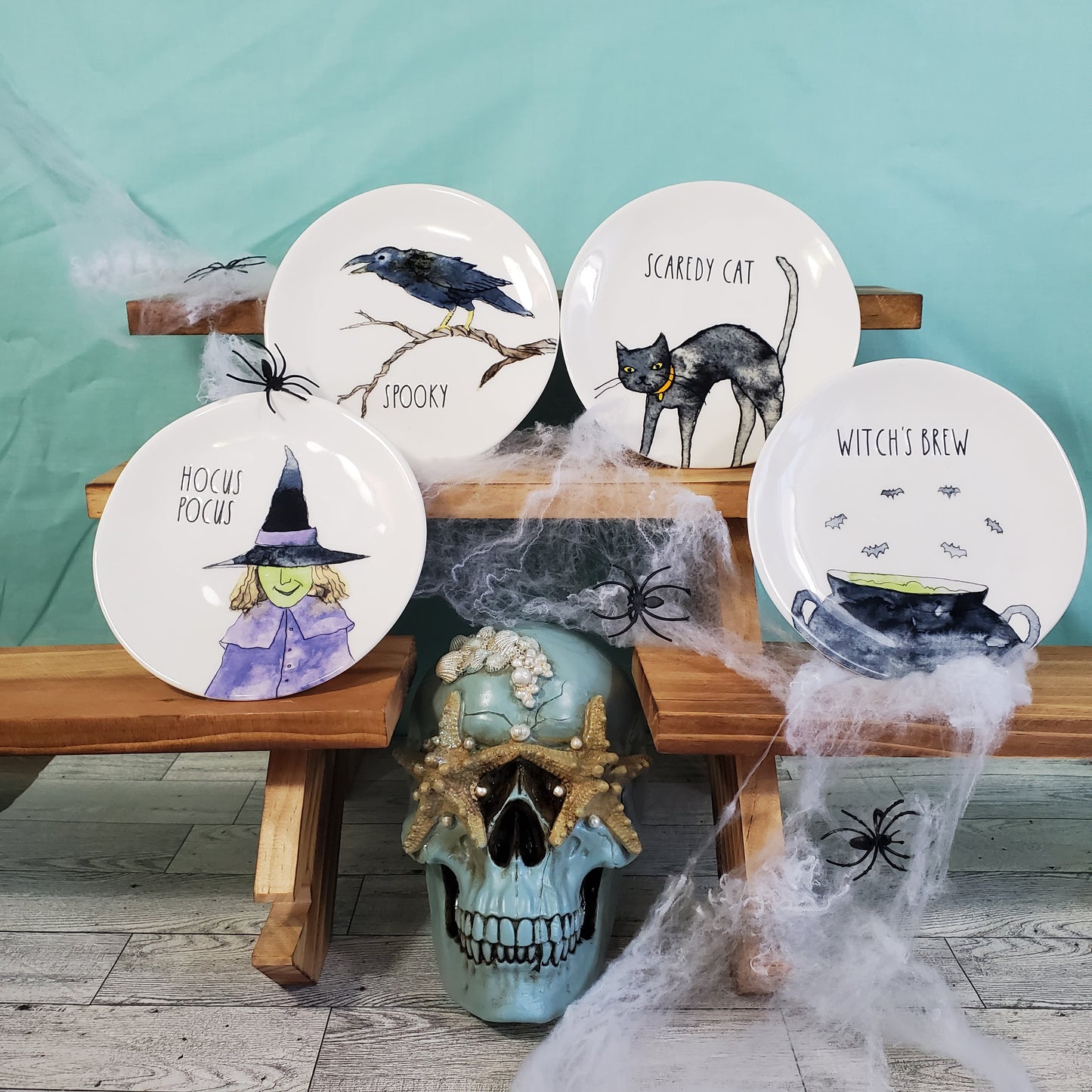 Rae Dunn Halloween Plates 6" Set of 4 - Spooktacular Ceramic Dinnerware