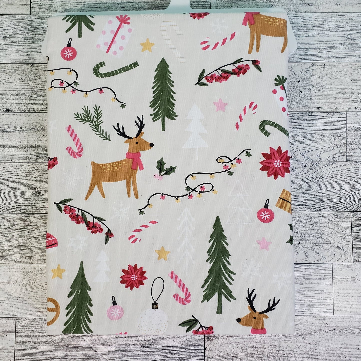 Holiday Twilight Town Reindeer and Pink Peppermint 72"x 72" Cotton Shower Curtain